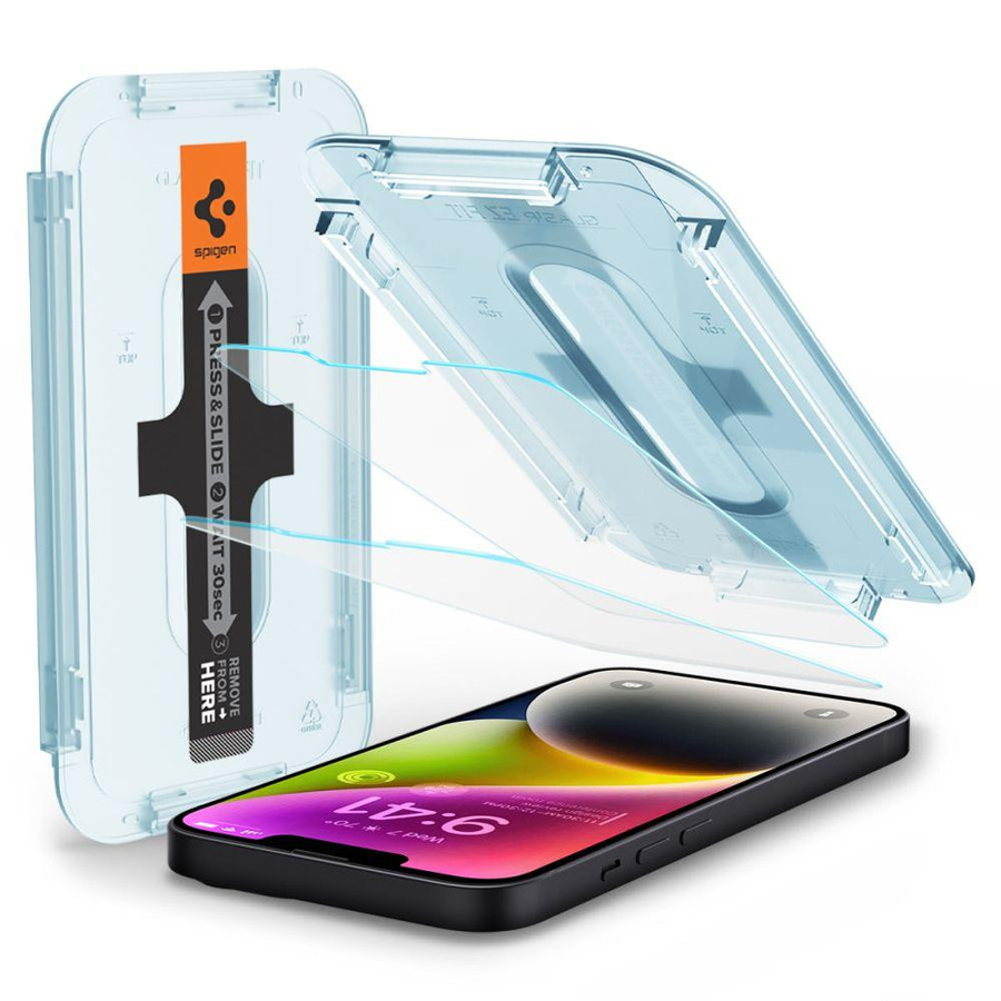 Spigen Glas.tr Ez Fit 2er-Pack Gehärtetes Glas für iPhone 13, 13 Pro, 14 und 16E in Transparent - Bild 2
