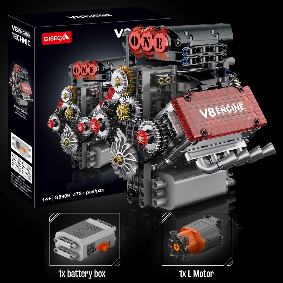 Stemedu V8 Motor Modell MOC Bausteine Set mit 478 Teilen, Mehrfarbiges DIY Auto Modell aus Kunststoff für Kinder ab 14 Jahren - Bild 2
