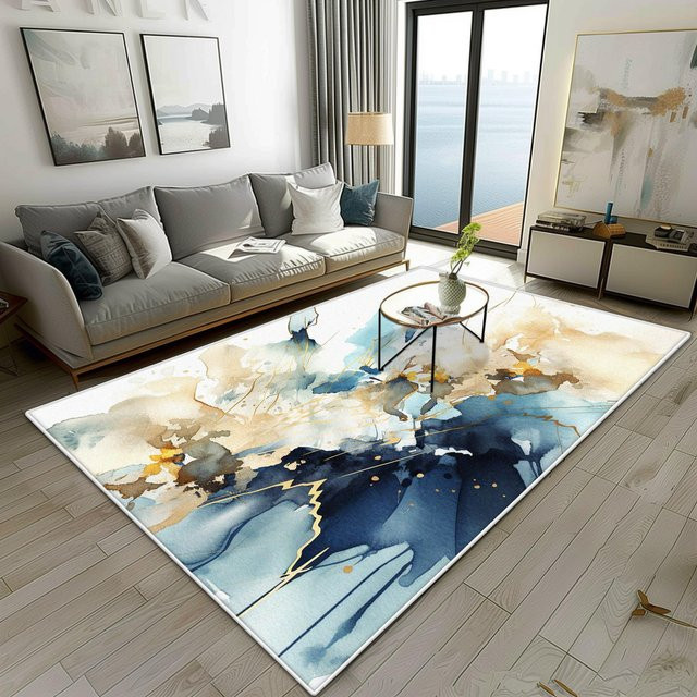 Karpetti Wohnzimmerteppich im modernen Marmorstil, flauschiger und weicher Teppich für Schlafzimmer und Wohnzimmer, rutschfest und leicht zu reinigen, B/T: 140 x 200 cm - Bild 1