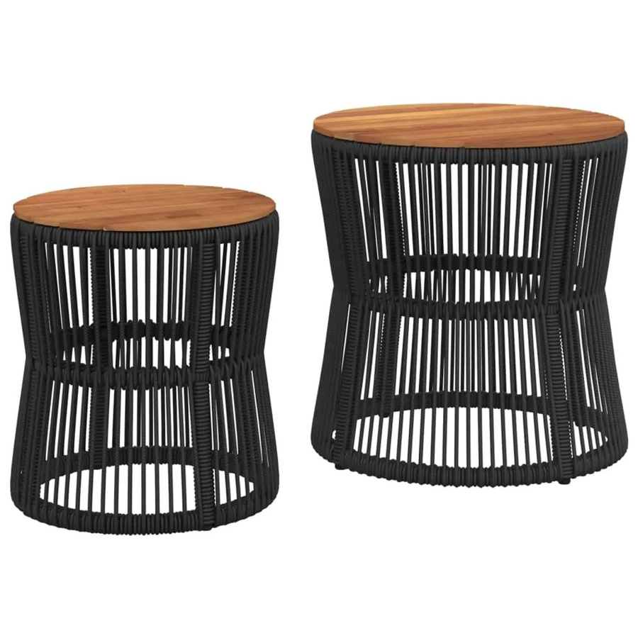 vidaXL Garten-Beistelltische Set aus 2 Stück, Schwarz, Polyrattan und Akazienholz mit runden Platten - Bild 2