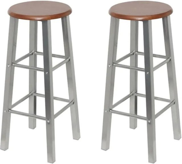 vidaXL Barhocker 2er Set aus Metall und MDF in Silber und Braun, Höhe: 70 cm, Breite: 30 cm, Tiefe: 30 cm - Bild 1