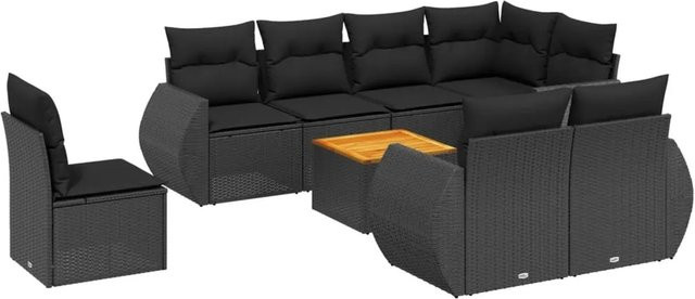 vidaXL 9-tlg Garten-Sofagarnitur in L-Form aus Polyrattan mit Kissen in Schwarz - Bild 1