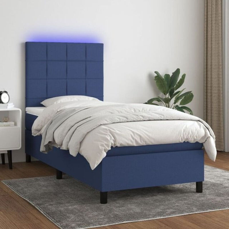 Vidaxl Boxspringbett mit Matratze in Blau und Weiß aus Stoff, B/T/H: 90 x 190 x 118 cm - Bild 1