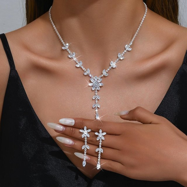 Lucky Star Jewelry Schmuck-Set, Halskette, Ohrringe, Kupfer, Weiß, Zirkonia, Kristall, Damen, 51cm - Bild 1