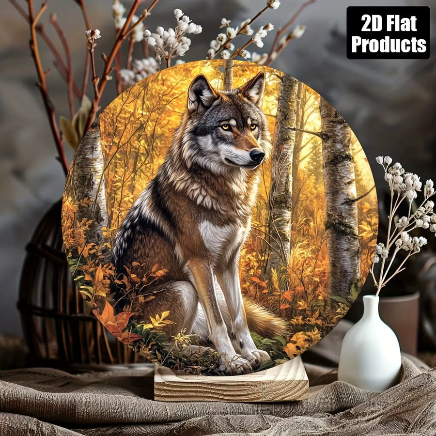 Potdemiel Rundes Vintage Metall-Aluminium-Schild mit Wolf-Motiv, Wandkunst in Mehrfarben, Durchmesser: 20 cm - Bild 5