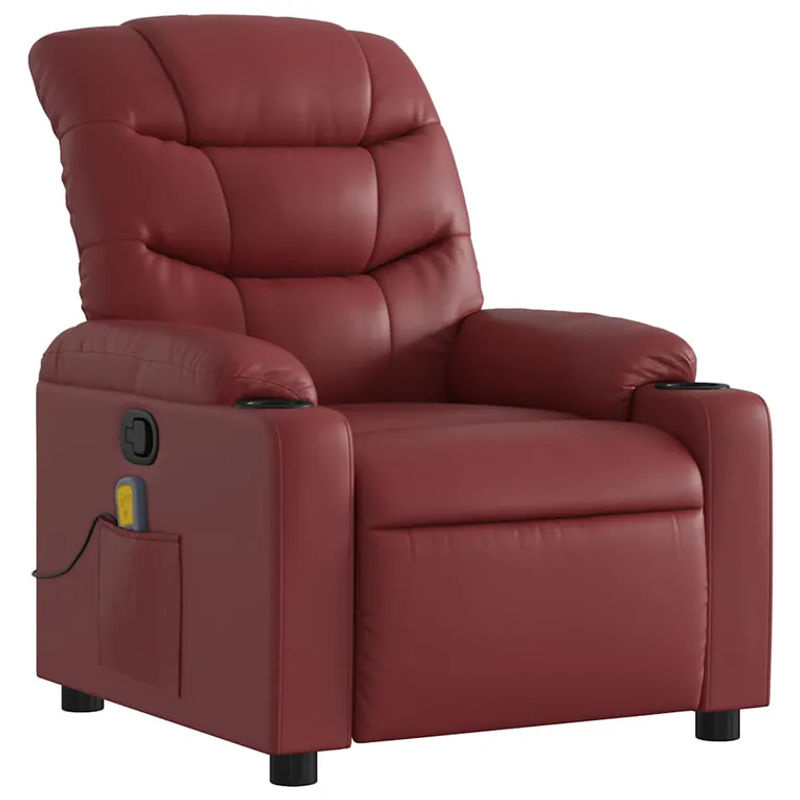vidaXL Massagesessel in Weinrot aus Kunstleder mit Armlehnen - Bild 2
