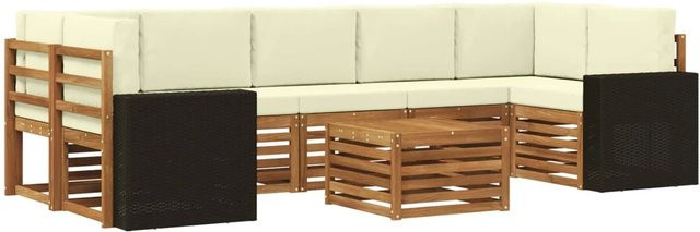 vidaXL Outdoor-Sofagarnitur aus Massivholz Akazie in L-Form, 8-teiliges Set mit Polstern in Natur und Creme - Bild 1