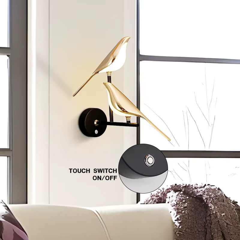 LEITELL LED Wandleuchte mit Elster-Vogel-Design, 360 Grad drehbar, Touch-Schalter, Nordic Stil für Küche und Korridor, in Gold oder Silber erhältlich - Bild 5