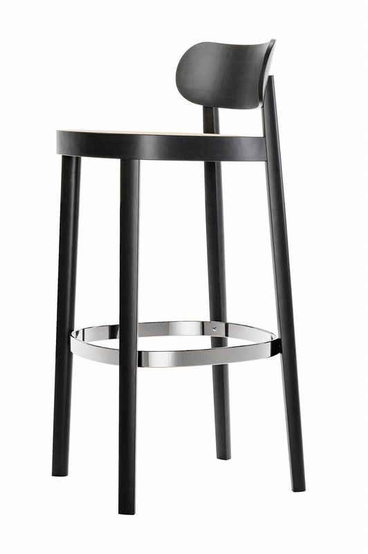 Thonet Barhocker 118 H Ht in Schwarz mit Rohrgeflecht und Bucheschwarzgebeiztem Holz - Bild 2