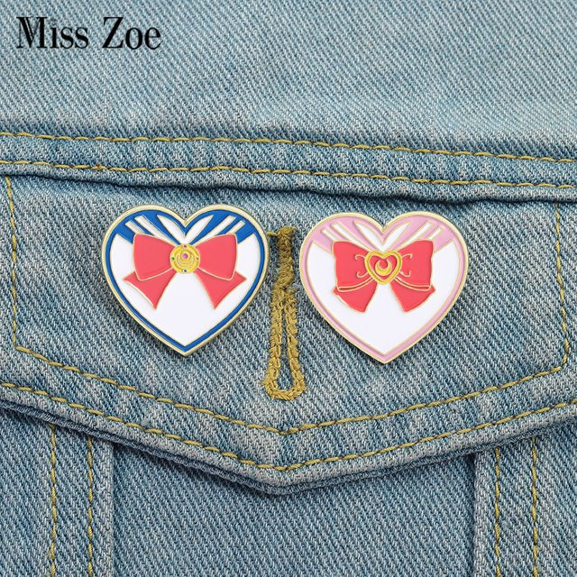 Miss Zoe Brosche, Anime Mädchen Herz Emaille, Rosa Blau, Damen - Bild 1