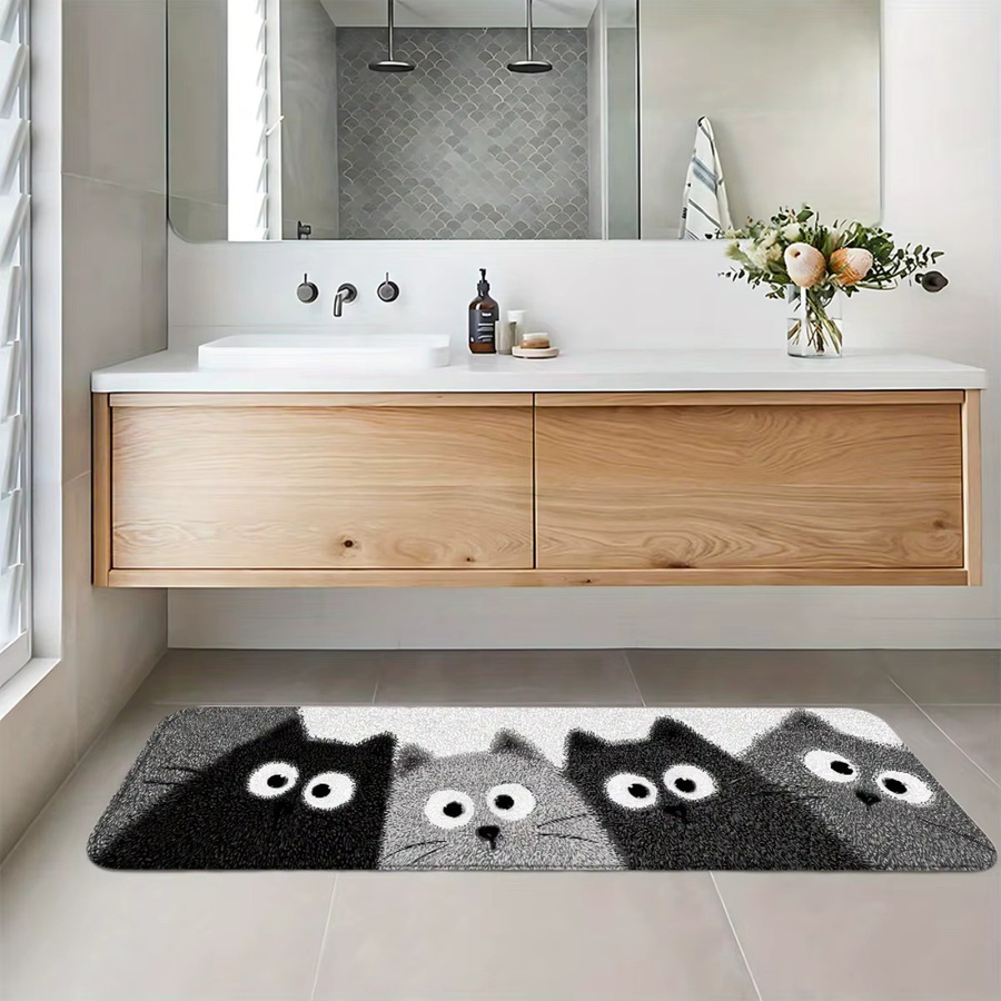 VIKAMA Badematte mit Cartoon-Kätzchen, weich und geräuschreduzierend, mehrfarbig, B: 120 cm, T: 40 cm - Bild 3