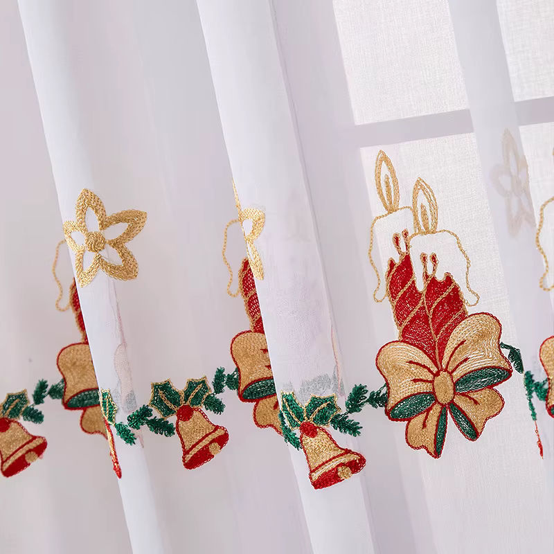 ZJBYZHOUSEHOLD Weihnachtsvorhang mit Schneeflocken-Stickerei, Weiß, Transparent, B: 200 cm, H: 100 cm - Bild 4