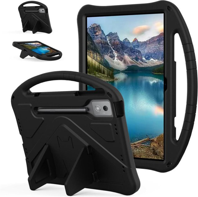 Stoßfeste EVA-Schutzhülle mit Kinder-Handhalter und Ständer für Motorola Moto Pad 60 Pro 12,7 Zoll in Schwarz - Bild 1