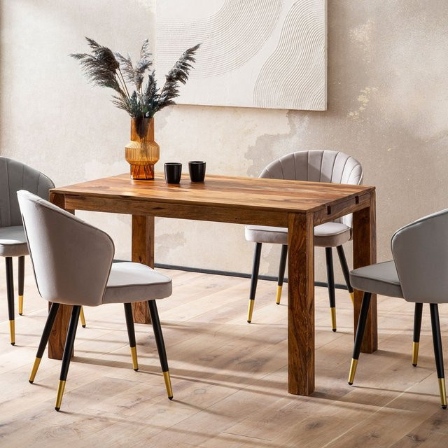 Erweiterbarer Esstisch FineBuy aus Massivholz in Braun, Rechteckiger Küchentisch mit Holzmaserung, B/T/H: 120 x 76 x 80 cm (erweiterbar auf 200 cm) - Bild 1