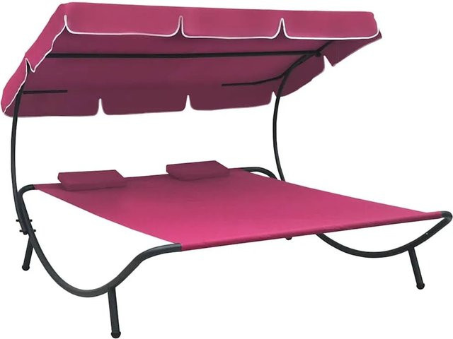 vidaXL Sonnenliege mit Sonnendach und Kissen in Rosa aus pulverbeschichtetem Stahl und Oxford-Gewebe - Bild 1