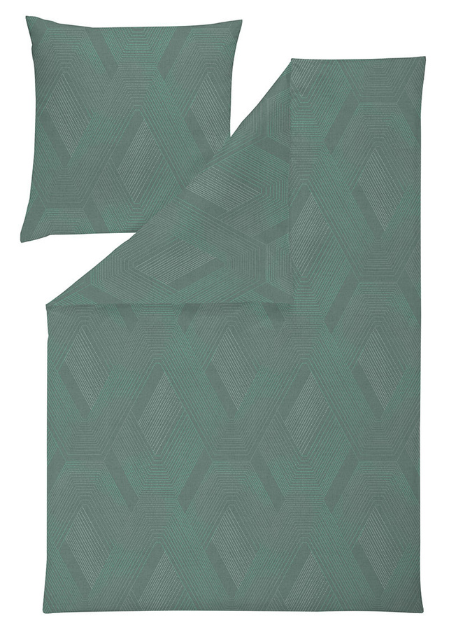 Estella Mako Jersey Bettwäsche Quinn Alge Grün Rauten mit Bettbezug und Kissenbezug, B/H: 155 x 220 cm, Kissen: 80 x 80 cm - Bild 1