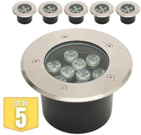 Set mit 5 wasserdichten LED-Einbaustrahlern aus Edelstahl in Silber, 9W, 900lm, 4000K, IP67, rund für den Garten - Bild 1