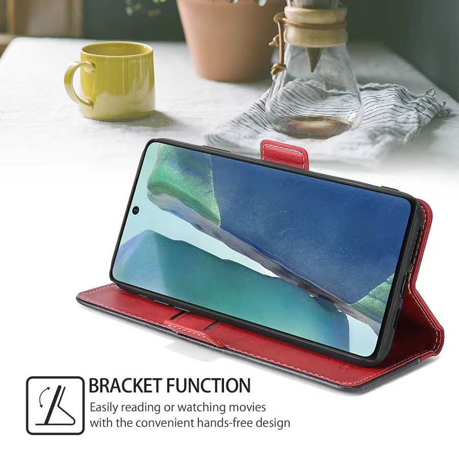 Magnetische Leder-Handyhülle mit Kartenfächern für Samsung Galaxy F34 F52 F04 F54 F62 F12 F41 Xcover 5 6 Pro Flip Cover in Schwarz und Rot - Bild 3