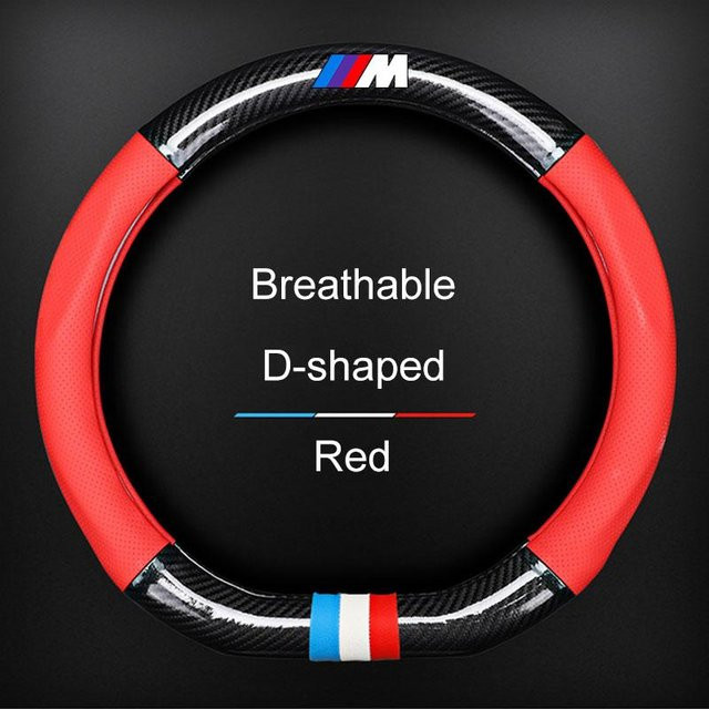 Anti-Rutsch und atmungsaktive Auto-Lenkradbezüge in Kohlefaser-Optik für BMW M Power Modelle, Farbe: Rot/Schwarz - Bild 1