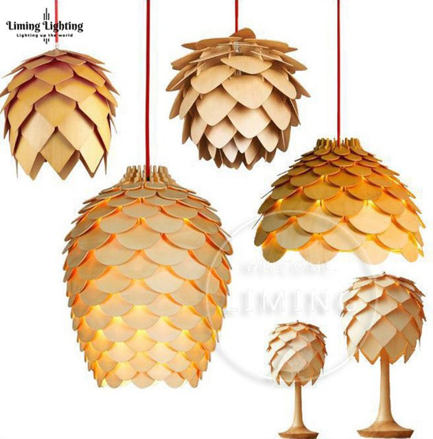 JUDU LED Pendelleuchte Nordic Modern Eiche Holz Tannenzapfen Design in Warmweiß - Bild 1