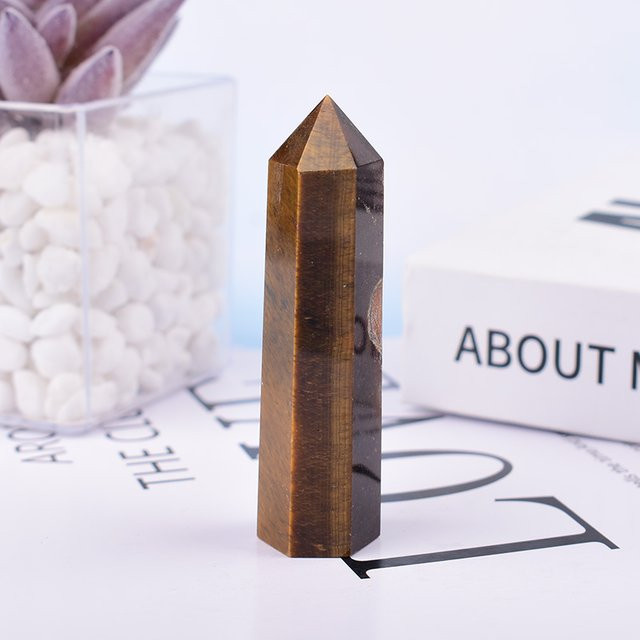 RYCRYSTAL Tigerauge Kristall Obelisk Poliertes Naturstein Ornament Braun gestreift für die Dekoration - Bild 1