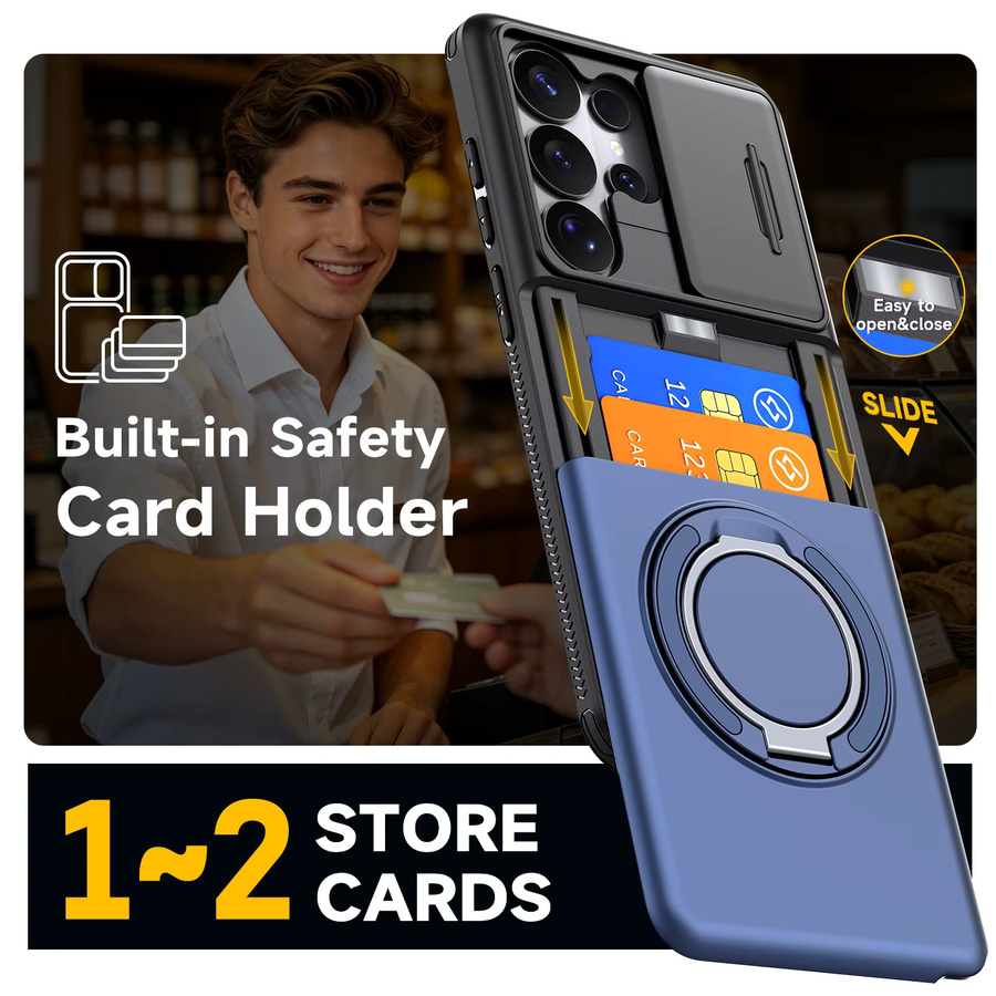 Schutzhülle für Samsung Galaxy S22 S23 S24 FE S25 Plus S26 Ultra mit MagSafe-Kompatibilität, Ringständer und Brieftaschenfunktion in Orange oder Blau - Bild 5