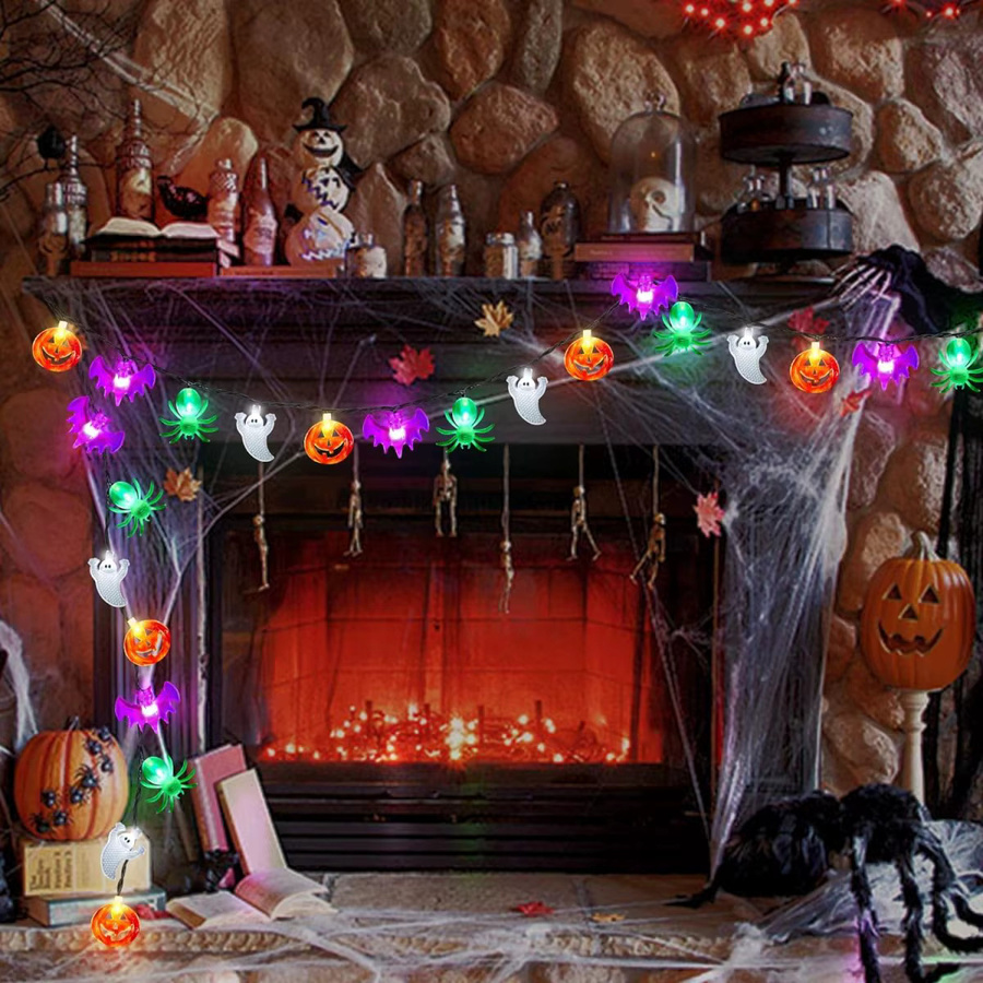 Peach Forest Solar Halloween LED Lichterkette mit 3D Kürbis Fledermaus Geist und Spinne in Multicolour, wasserdichte RGB Atmosphäreleuchte mit 8 Beleuchtungsmodi - Bild 3