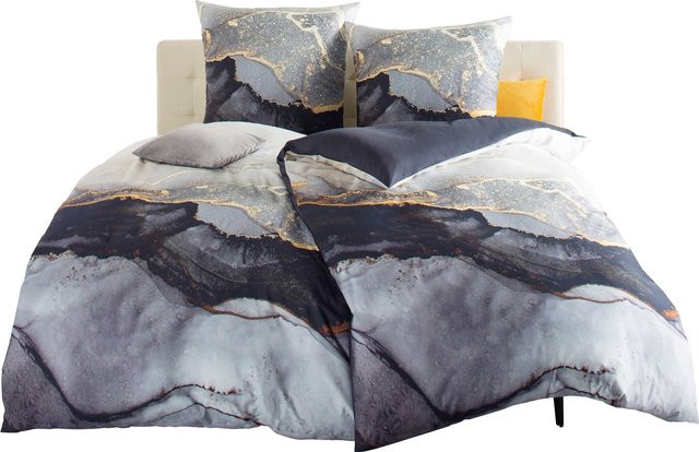 Bierbaum Bettwäsche Reversible Baumwolle mit Reißverschluss Grau Gold Multicolour B/H: 135 x 200 cm und 80 x 80 cm - Bild 1