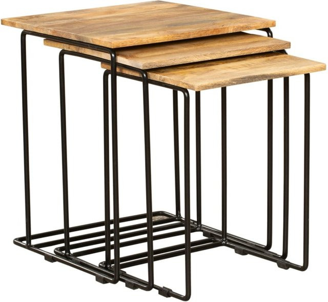 DELUKE Beistelltisch PEER 3er Set aus Mangoholz in Van Dyck Braun, Couchtisch Set B/T/H: 54 x 45 x 45 cm - Bild 1