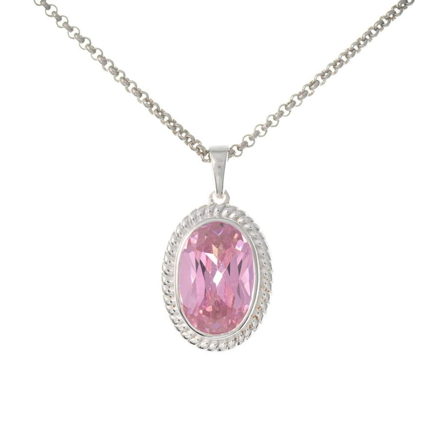 Anhänger mit Kette 925 Silber, Zirkonia rosa, Damen - Bild 1