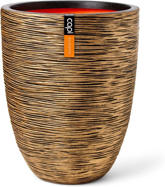 Capi Pflanzgefäß Rib Elegant Niedrig Gold-Schwarz Durchmesser: 46 cm, Höhe: 58 cm - Bild 1