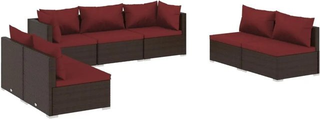 vidaXL 7-teiliges Garten-Lounge-Set aus Poly-Rattan in Braun mit Polsterkissen und L-Form - Bild 1