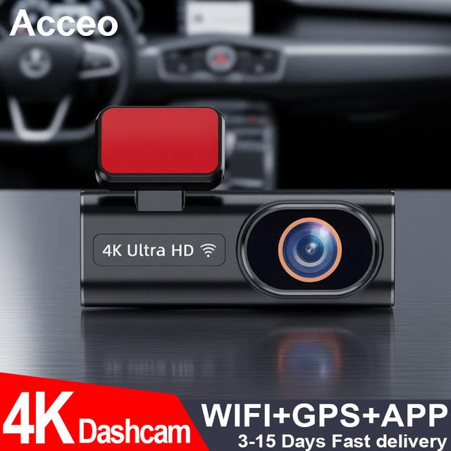 ACCEO 4K Auto-Dashcam mit WLAN und GPS, Mini-DVR mit Dual-Objektiv, 1080P Nachtsicht, 24H Parküberwachung und APP-Steuerung, Black Box - Bild 1