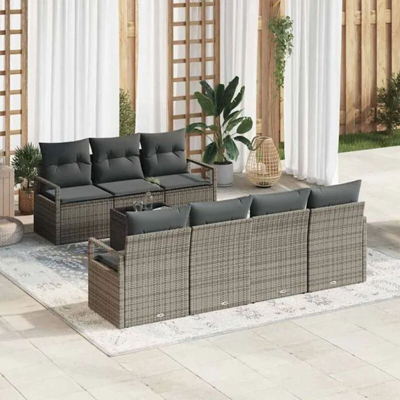 Vidaxl Garten-Sofa-Set aus Polyrattan mit 8 Teilen und Kissen, Grau, B/T/H: 55 x 55 x 37 cm - Bild 1