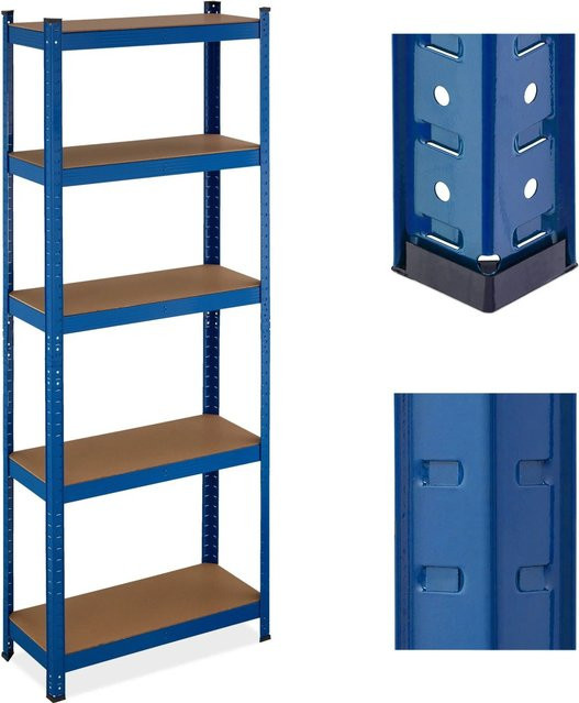 Relaxdays Schwerlastregal mit 5 Ebenen aus Stahl und MDF in Blau, H x B x T: 180 x 70 x 30 cm - Bild 1