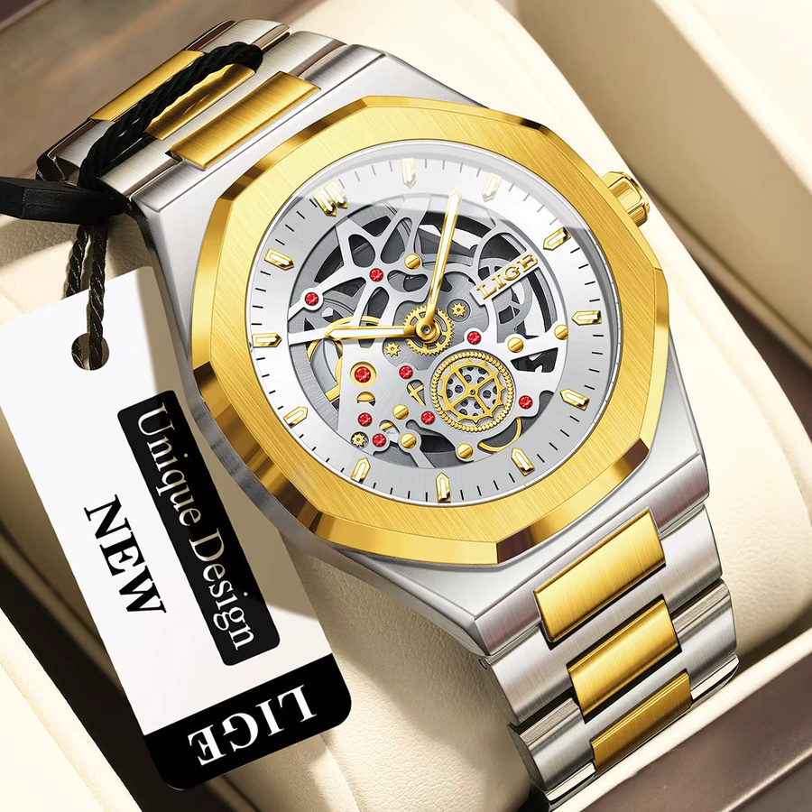 LIGE Armbanduhr Automatik, Edelstahl, Bicolor, Herren - Bild 2