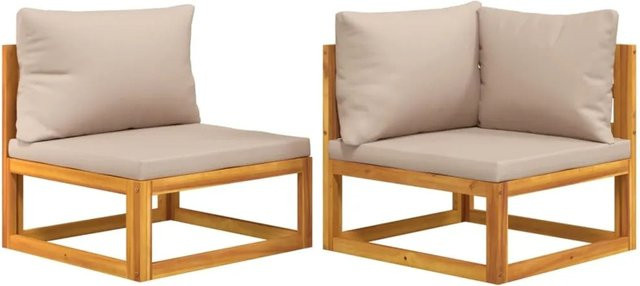 vidaXL 2-tlg. Garten-Sofa-Set aus Akazien-Massivholz in L-Form mit beigen Polsterkissen - Bild 1