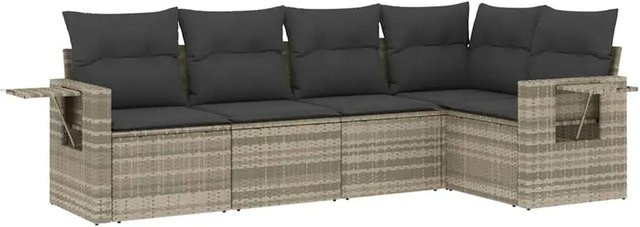 vidaXL 5-teilige Garten-Sofagarnitur in L-Form aus Polyrattan mit Kissen in Hellgrau - Bild 1