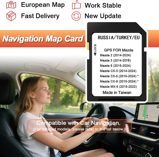 AOLAISTAR GPS SD-Karte für Mazda 2 3 6 CX3 CX5 CX9 MX5 mit EU-Navigationskarten Update 2024-Version in Schwarz - Bild 1