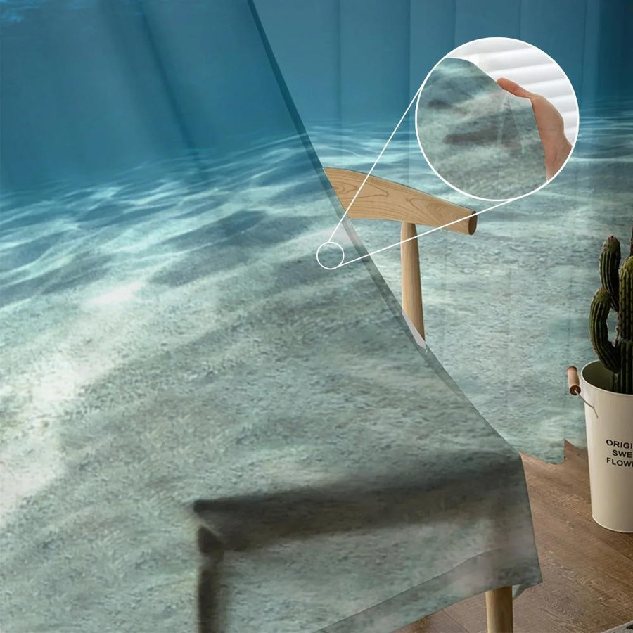 Yiran Furniture Tüllvorhang mit Naturmotiv und Meeresdruck, transparenter Voile-Vorhang mit Ösen, Breite: 135 cm, Höhe: 115 cm - Bild 1