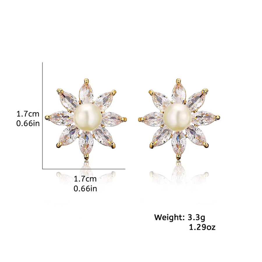 ZAKOL Ohrstecker, Sonnenblume, Zirkonia, Perle, Kristall, Gold - Bild 3