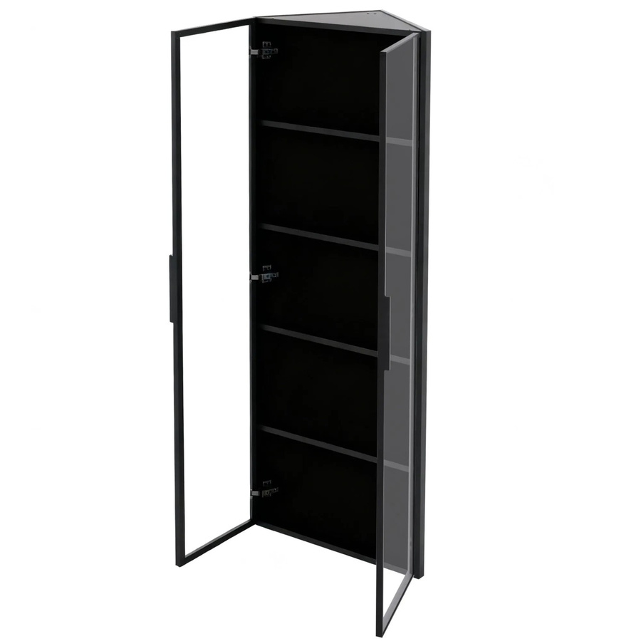 okwish Vitrine mit LED-Beleuchtung und Glastüren in Schwarz, B/T/H: 62 x 35 x 160 cm - Bild 2