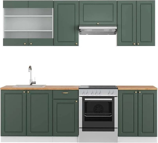 Vicco Fame-Line Küchenschränke Landhausstil in Grün, Gold und Weiß mit Eiche-Optik, Breite: 240 cm - Bild 1