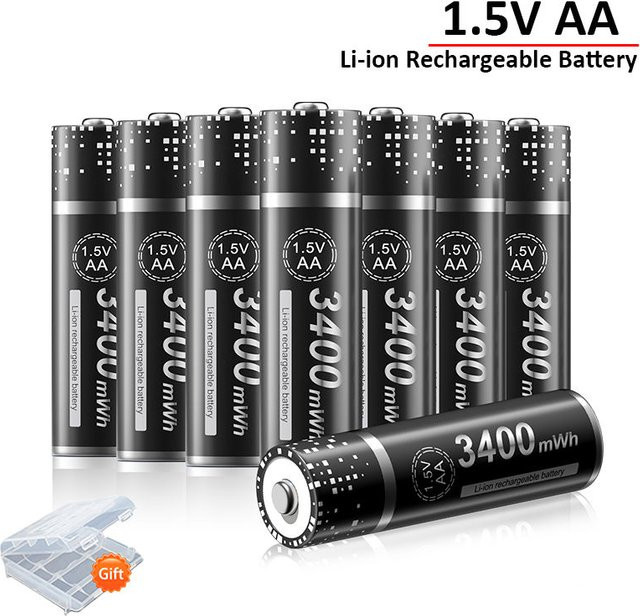 PALO AA Li-Ionen-Batterie mit konstanter 1.5V Spannung, Hochkapazität 3400mWh, Schwarz, inklusive Batteriebox - Bild 1