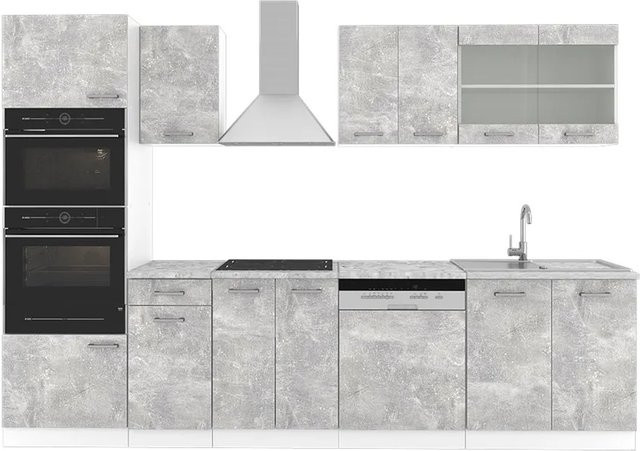 Vicco R-Line Küchenzeile Beton in Weiß und Grau, Breite: 300 cm, moderne Einbauküche ohne Arbeitsplatte - Bild 2