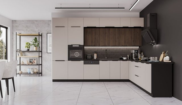 Winkelküche ARONA MONZA Eckküche in Kaschmir mit XL Stauraum, B/T/H: 350 x 290 cm - Bild 1