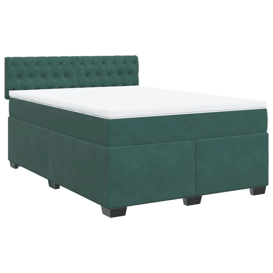 vidaXL Boxspringbett mit Matratze Dunkelgrün aus Samt mit USB-Anschluss und Unterbettbeleuchtung B/T/H: 140 x 200 x 100,5 cm - Bild 2