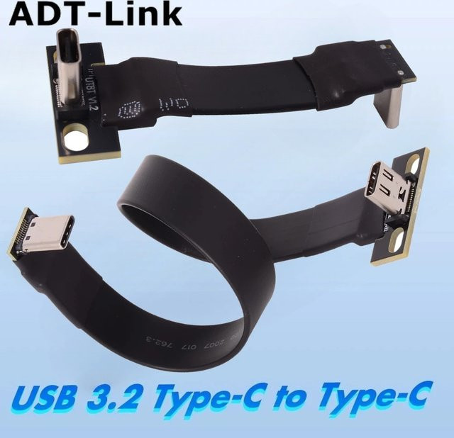 ADT-Link Internes 20-poliges USB 3.2 Typ C Gen 2 Flachbandkabel in Schwarz mit 90-Grad-Winkel für Datenübertragung und Laden - Bild 1