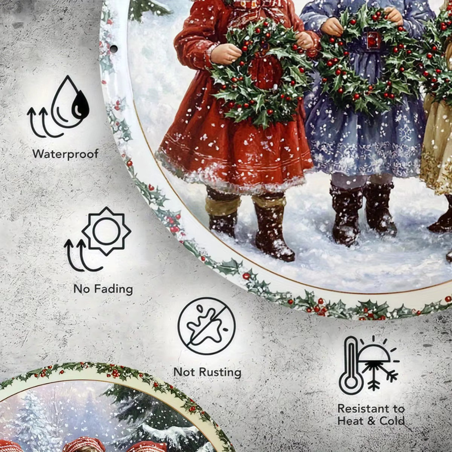 Potdemiel Metallschild Victoria Winter Christmas Scene Rund in Multicolour mit Vintage-Illustration zur Weihnachtsdekoration Durchmesser: 20 cm - Bild 5