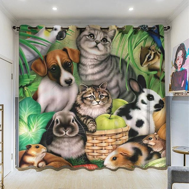 A Family Of Home Textiles Vorhänge mit Cartoon-Tier-Motiven für Kinderzimmer, halbtransparent, Mehrfarbig, B: 50 cm, H: 50 cm, 2er-Set - Bild 1